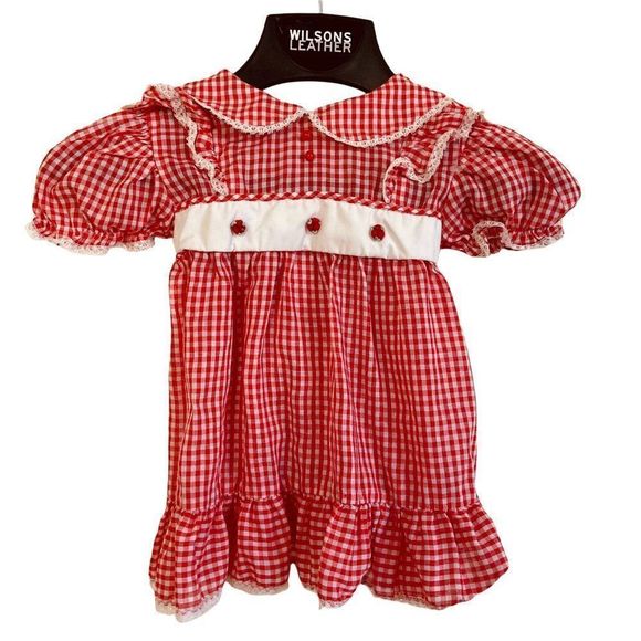 Vintage Nanas Pet JC Penney Baby Girls Infant Check Red White Dress 12-18 Months - Picture 1 of 4